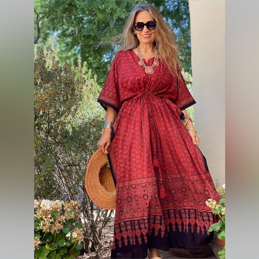 Pax Philomena natural dye Susie dress maxi kaftan ONE SIZE red black
